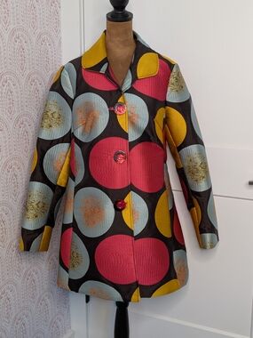 3 Sisters Polka Dot Trench Coat - Black, Pink, Yellow & Light Blue